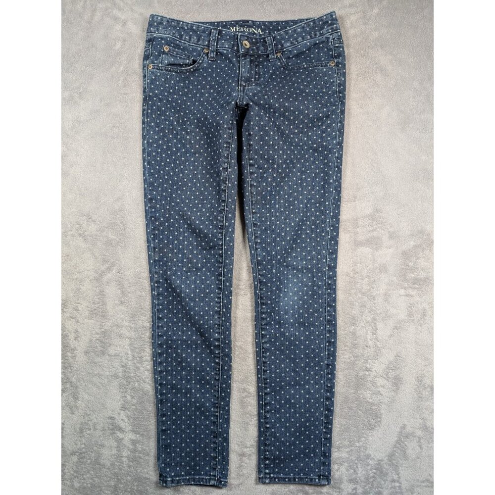 Merona Skinny Ankle Jeans Womens Size 2 Polka Dot Modern Low Rise Streetwear